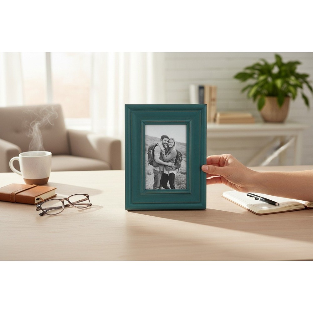 Broyhill Picture Frame Home Decor 4x6 Teal Very Good Distressed Wood
